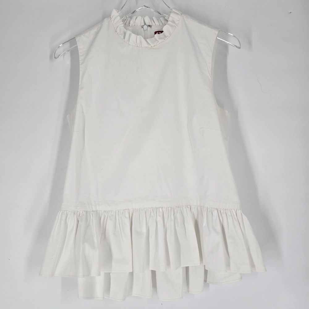 Staud White Cotton Ruffle Sleeveless Blouse Size 8